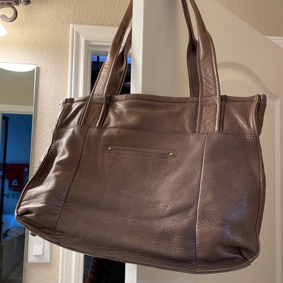 B. Makowsky Tan Grey Leather Tote EUC 15 X 11 - Picture 7 of 12